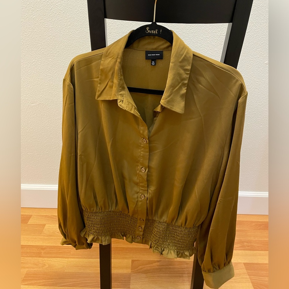 Women's Olive Button-Up Blouse